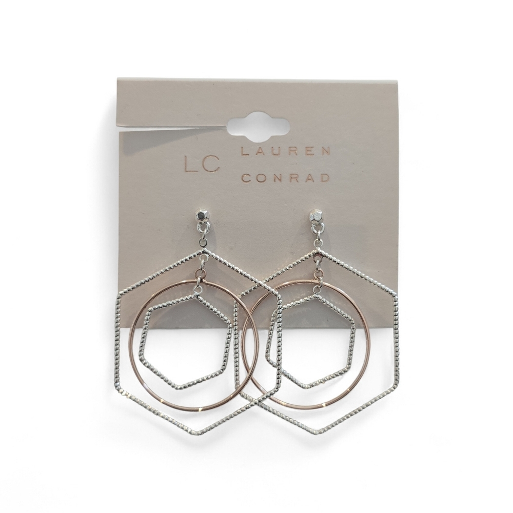 LC Lauren Conrad Silver and Rose Gold Hoop Design Earrings